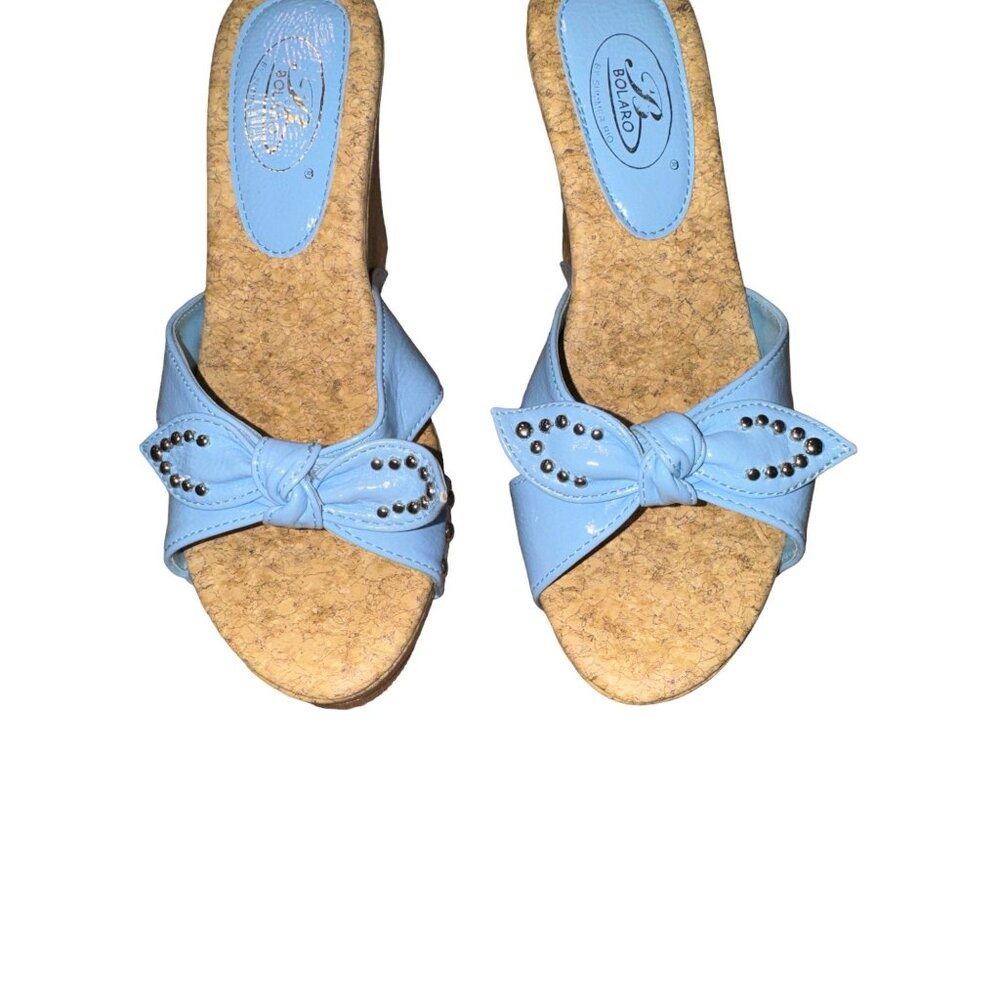 Bolaro by Summer Rio Blue Silver Studded Wedge Heel Women Size 6.5 - Picture 5 of 12